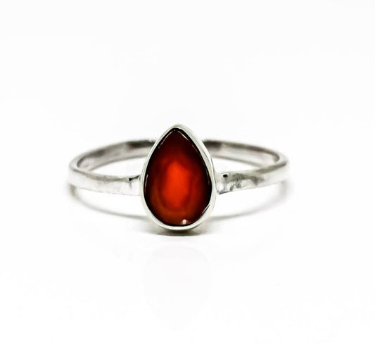 Carnelian Ring Faceted Teardrop Sterling Silver 925 Ring: 7